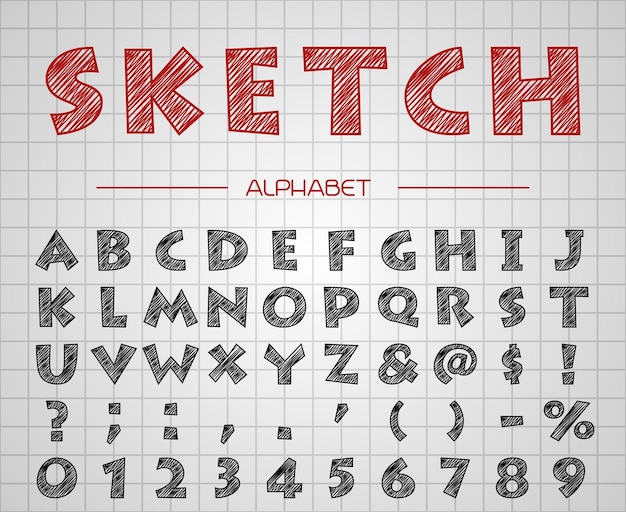 Sketch alphabet. Vector font.