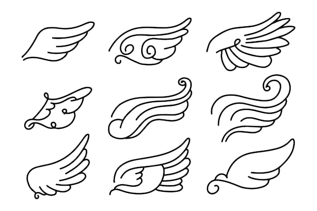 Sketch angel wings Angel feather wing Vector illustration