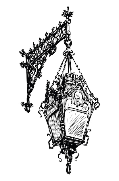 Vector sketch of antique hanging ornate street light