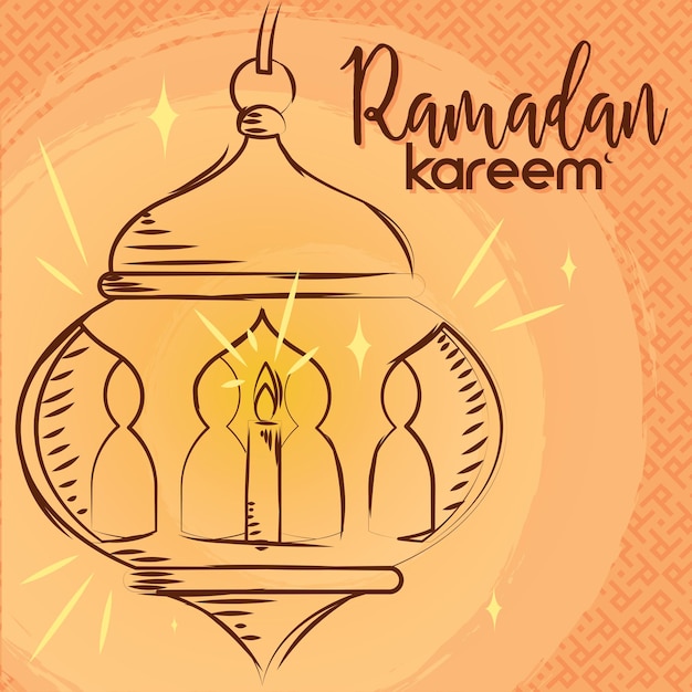 Sketch of an arab lamp colored ramadan kareem vector