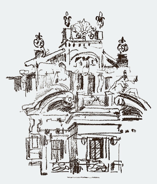 Vector sketch of an architectural fragment of an old building