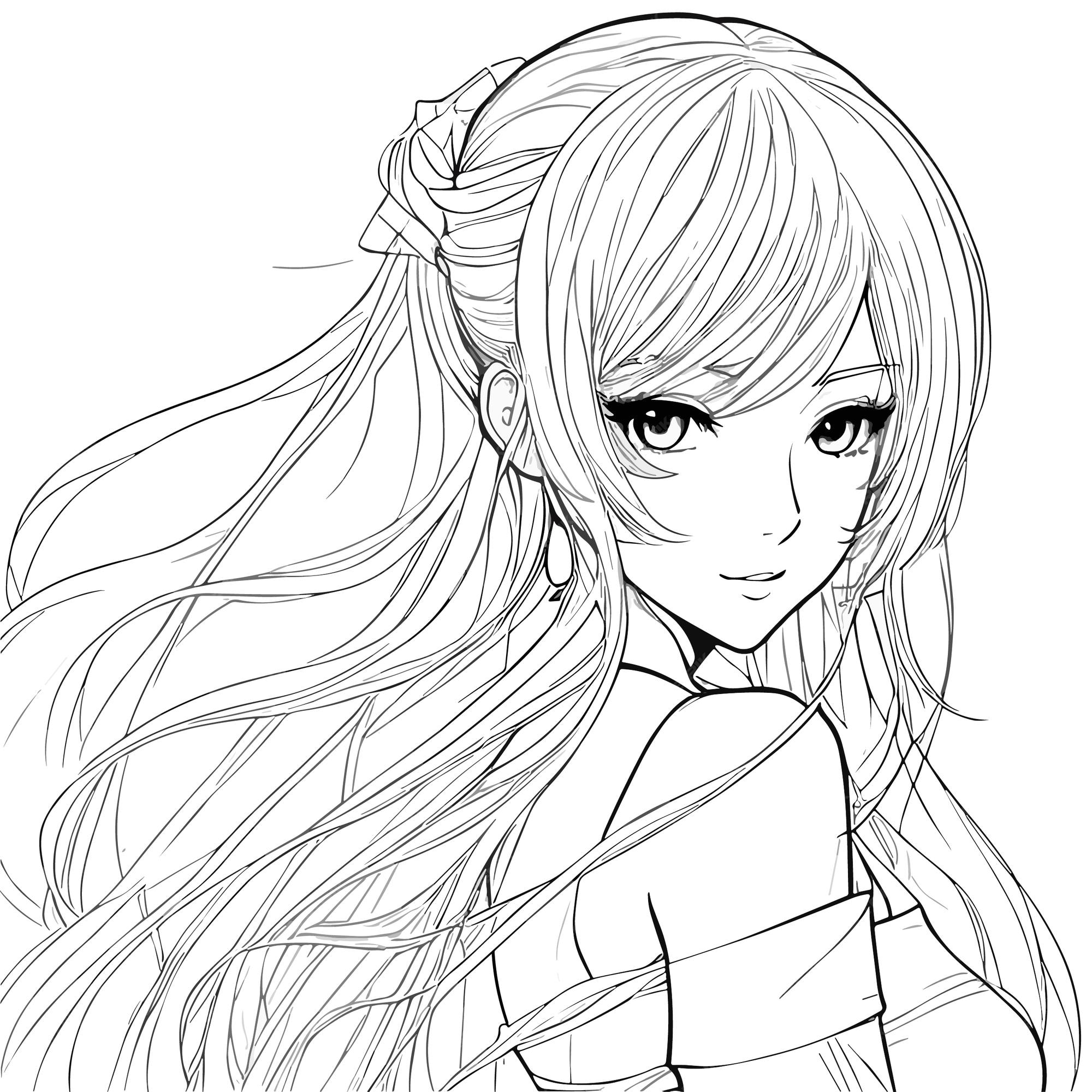 Premium Vector  A sketch art simple hand drawing of a girl with long hair  illustration