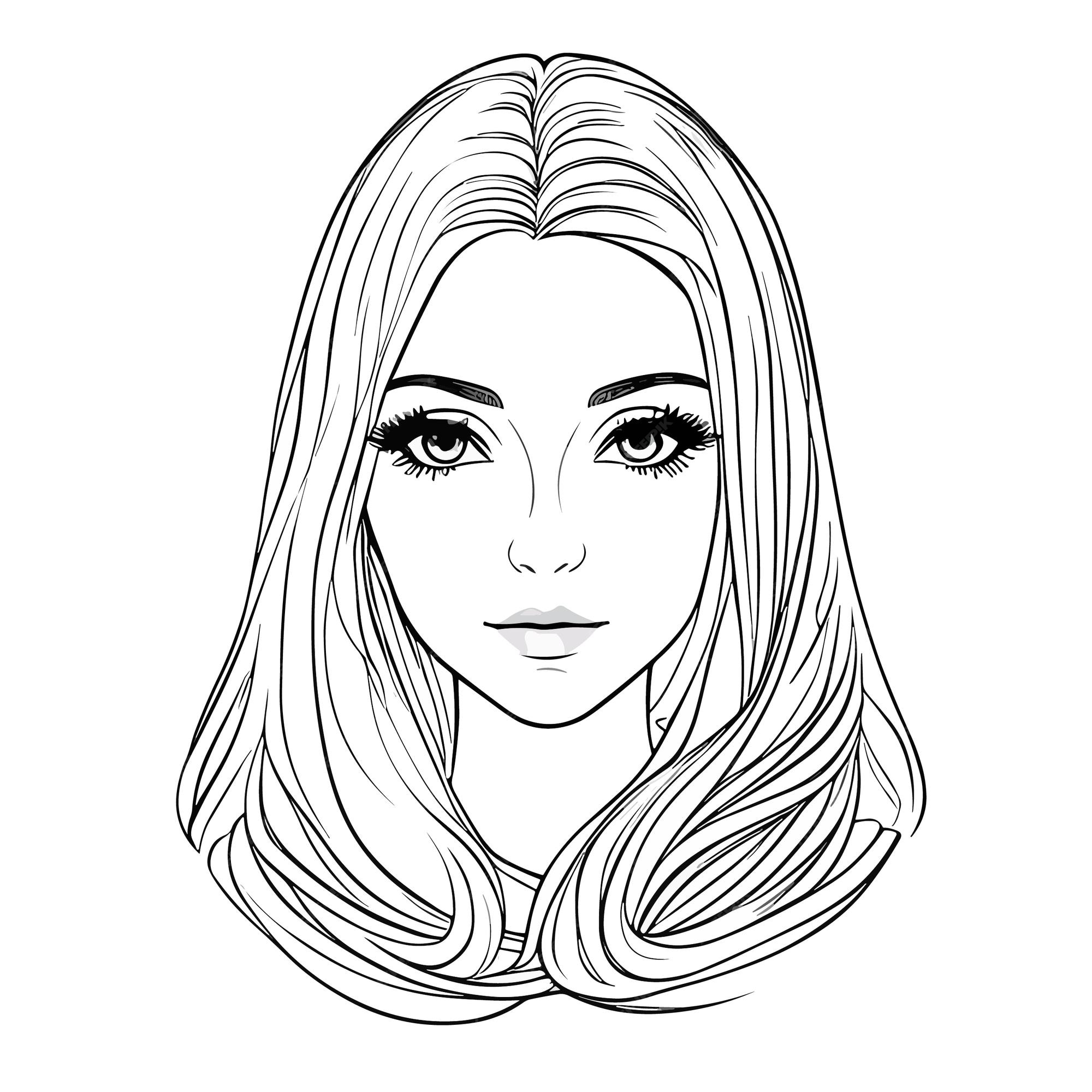 Premium Vector  A sketch art simple hand drawing of a girl with long hair  illustration