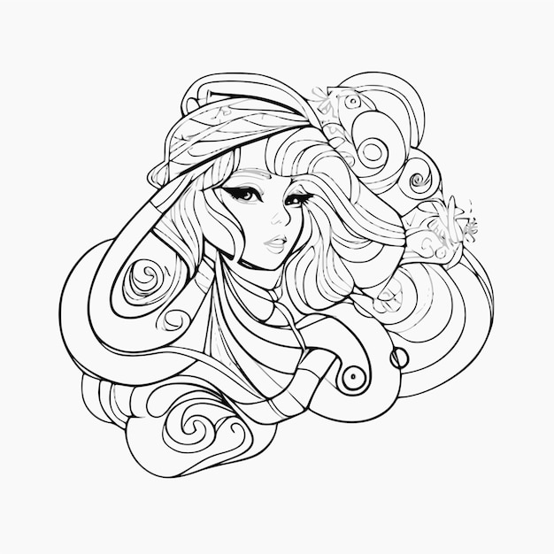 A sketch art simple hand drawing of a girl with long hair illustration