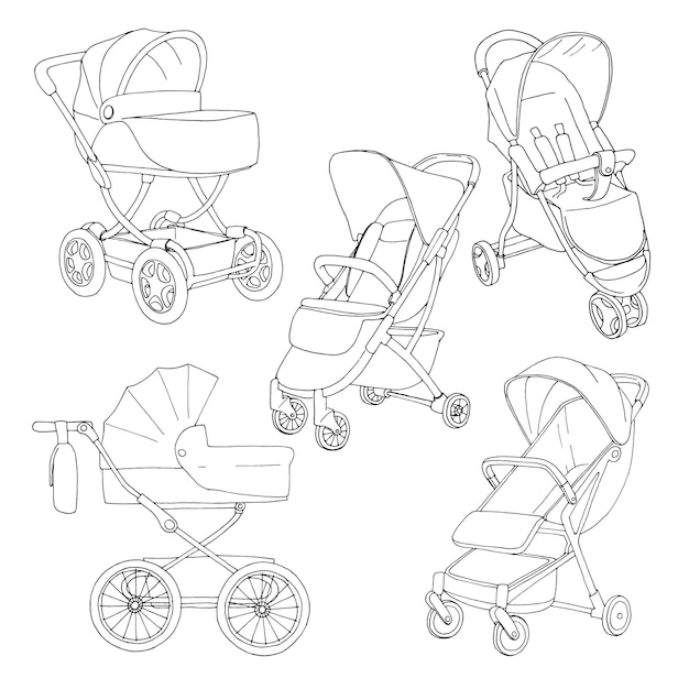 Vector sketch of a baby stroller and stroller for walks. vector illustration