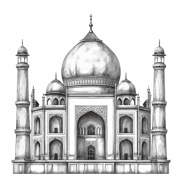 sketch_balck_and_white_Taj_Mahal_vector