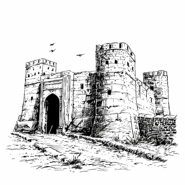 sketch_balck_and_white_The_Alhambra_vector