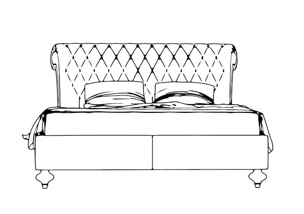 Sketch of a bed with pillows vectorx9