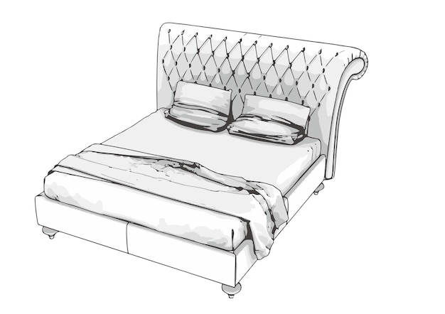 Sketch of a bed with pillows vectorx9