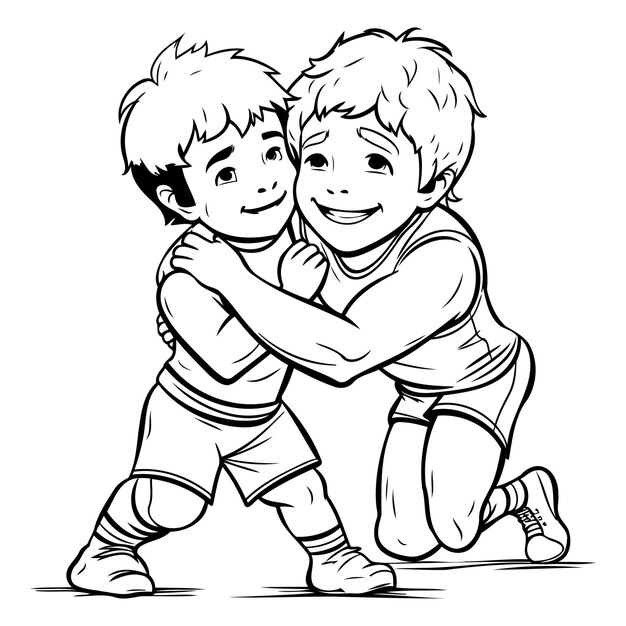 Vector sketch of a boy hugging his brother vector illustration