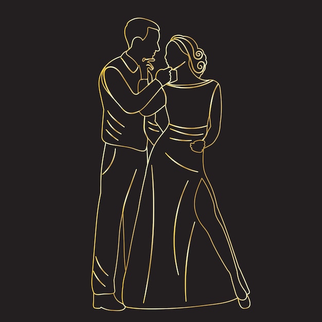 Sketch of the bride and groom on a black background isolated