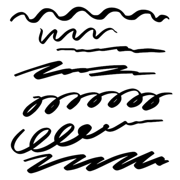 Sketch brush strokes underline lines emphasis waves highlight set hand drawn check mark