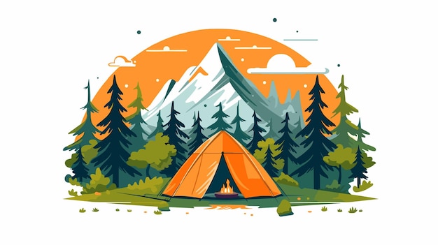 山背景フラット スタイル ベクトルのキャンプ テントのスケッチ