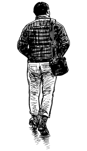 Vector sketch of casual citizen walking outdoors