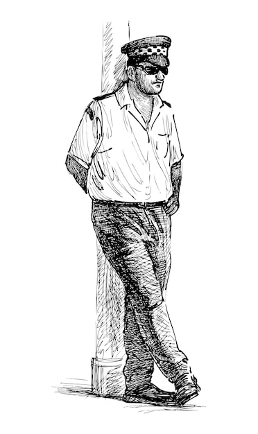 Vector sketch of casual taxi driver standing in wait