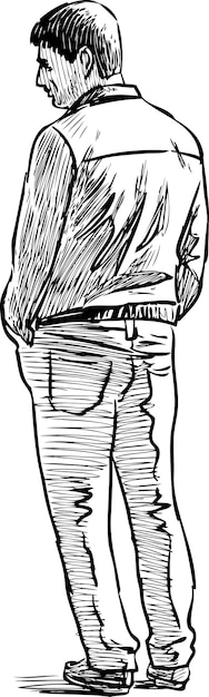 Sketch of casual townsman standing in waiting