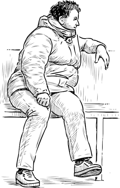 Vector sketch of a casual townswoman sitting on a bench