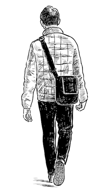 Vector sketch of casual urban pedestrian walking away