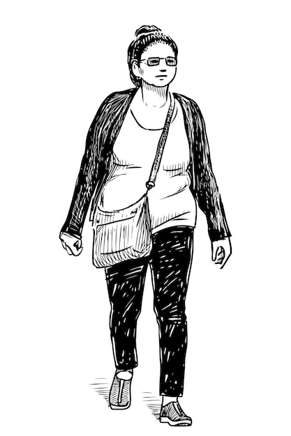 Vector sketch of a casual woman walking down the street