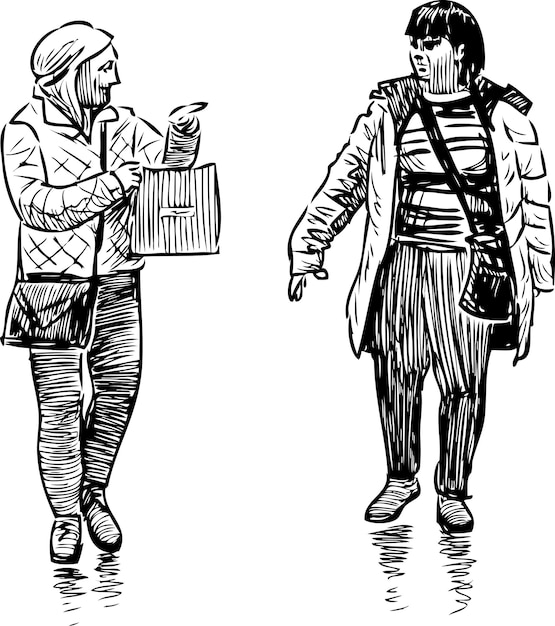 Sketch of the casual women pedestrians