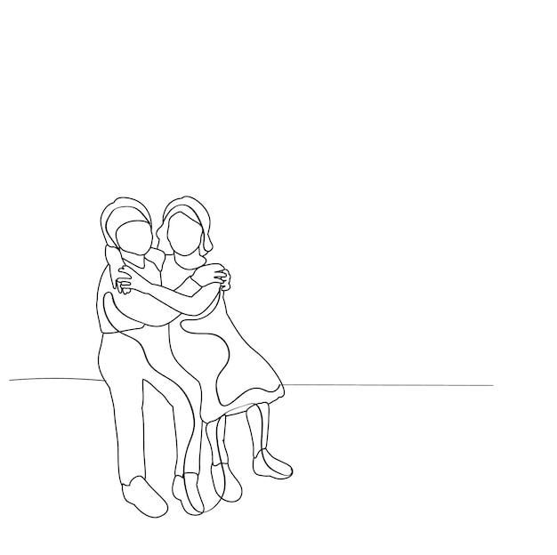 Sketch of children sitting on white background