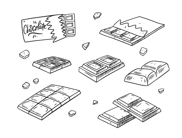 Эскиз шоколадный набор. черный цвет мультяшном стиле. изолированные на белом фоне.