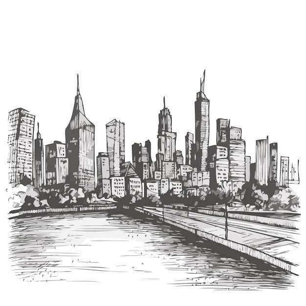 Sketch city hand drawn sketch engrave style white background isolated