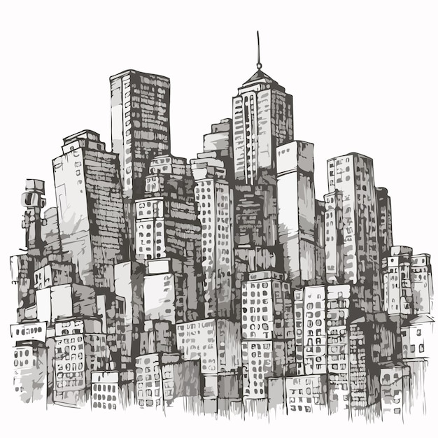 Vector sketch city hand drawn sketch engrave style white background isolated