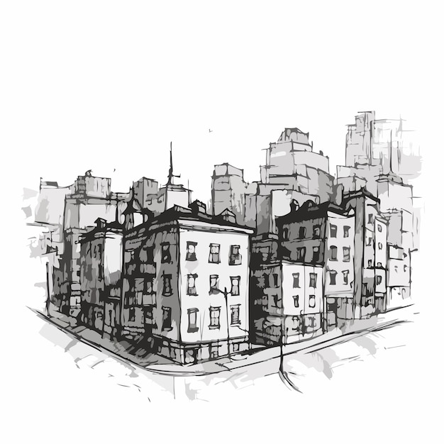 Vector sketch city hand drawn sketch engrave style white background isolated