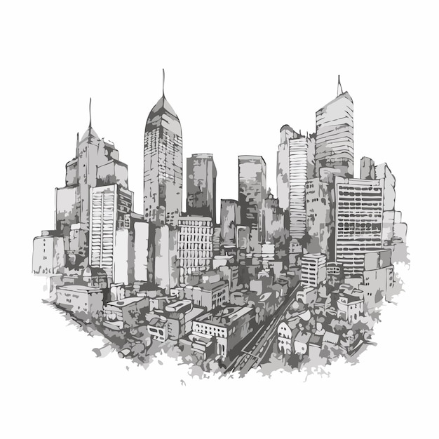 Modern city landscape vector illustration in thin line design posters for  the wall • posters isolated, office, art | myloview.com