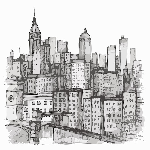 Sketch city hand drawn sketch engrave style white background isolated