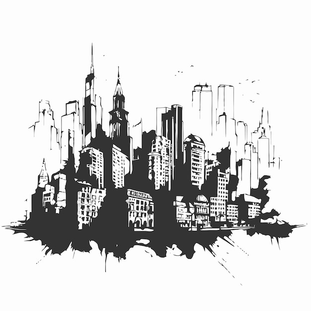 Vector sketch of city isolated on white background