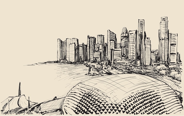 Sketch cityscape of singapore skyline