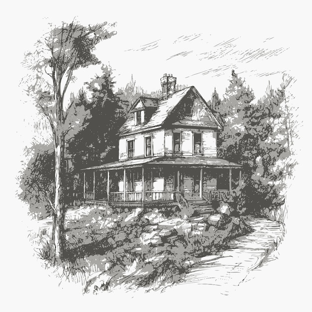 Sketch of classic house Hand drawn sketch