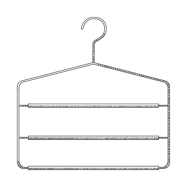 Vector sketch of coat hanger for trousers metal coat hanger with clothespins in vintage engraved style