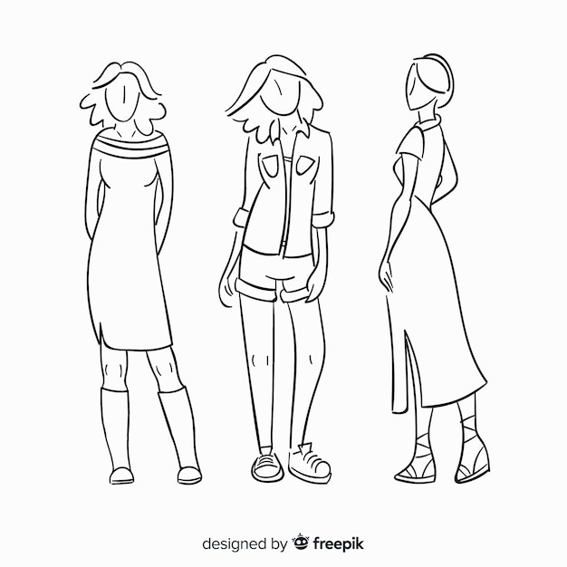 Vector sketch collection of fashion models