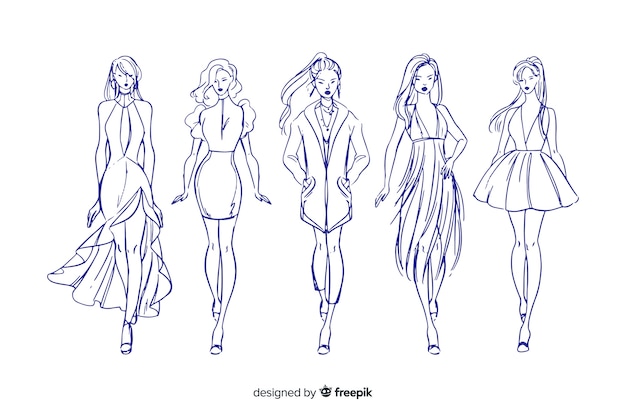 Vector sketch collection of fashion models