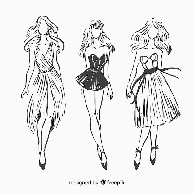 Vector sketch collection of fashion models