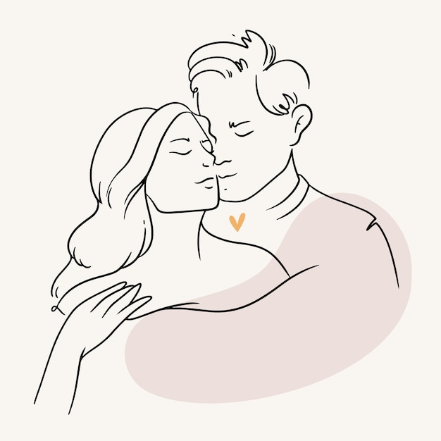 Sketch of a couple in love in an embrace.Line art in a minimalist style.Modern art.