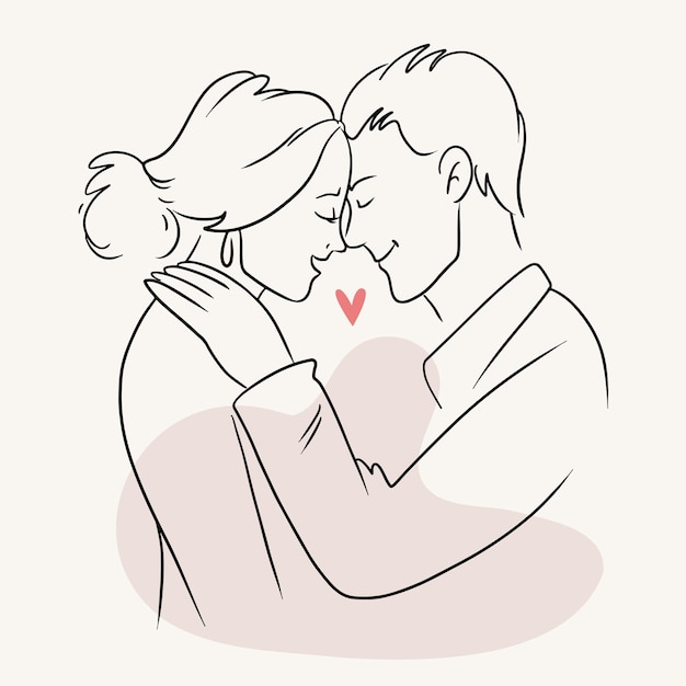 Continuous line drawing of couple hug. Cute and romantic man and woman in  love. Minimalism sketch vector illustration. Stock Vector