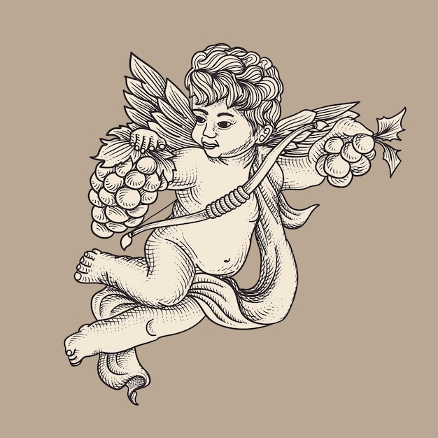 Vector a sketch of a cupid with a bow and arrows.