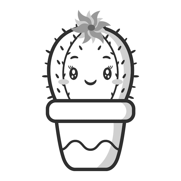 Vector sketch of cute cactus drawing for coloring