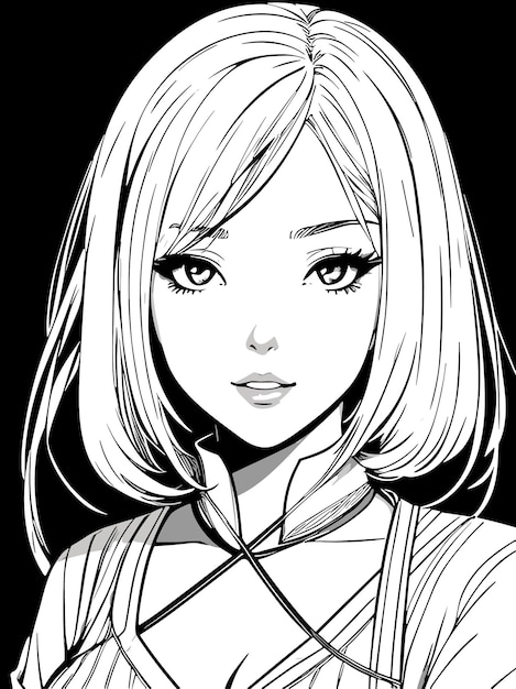 sketch cute girl in black and white coloring anime artstyle illustration portrait
