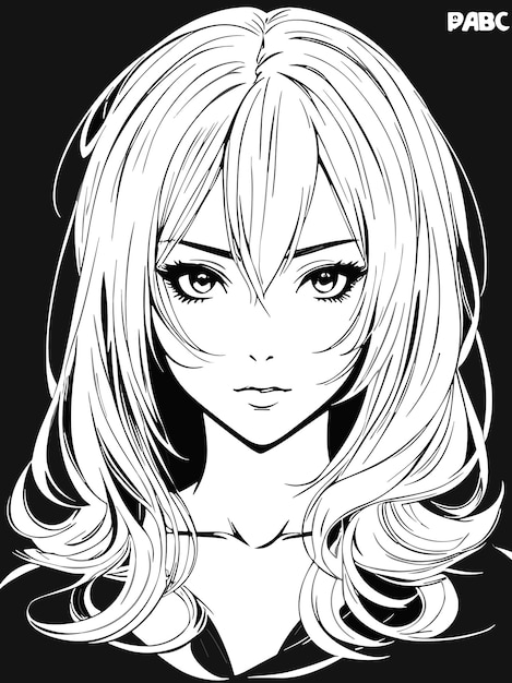 эскиз милой девушки в черно-белой раскраске аниме арт стиль иллюстрации портрет