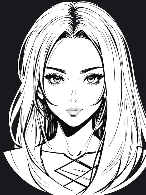 sketch cute girl in black and white coloring anime artstyle illustration portrait