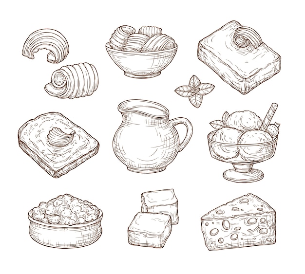 Sketch dairy products set