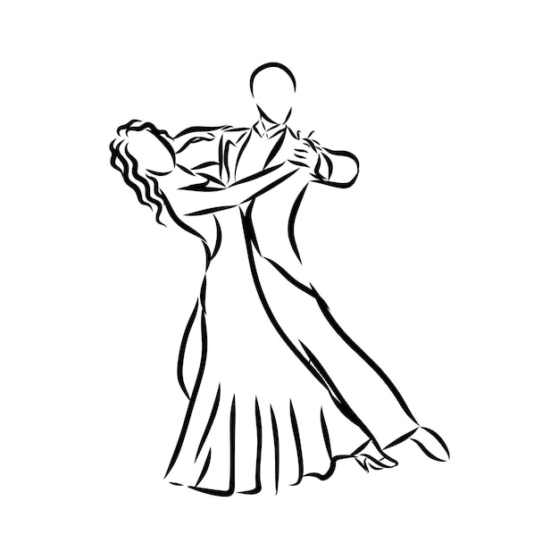 Sketch of a dancing couple isolated on white. Classic dance. Waltz. Vector.