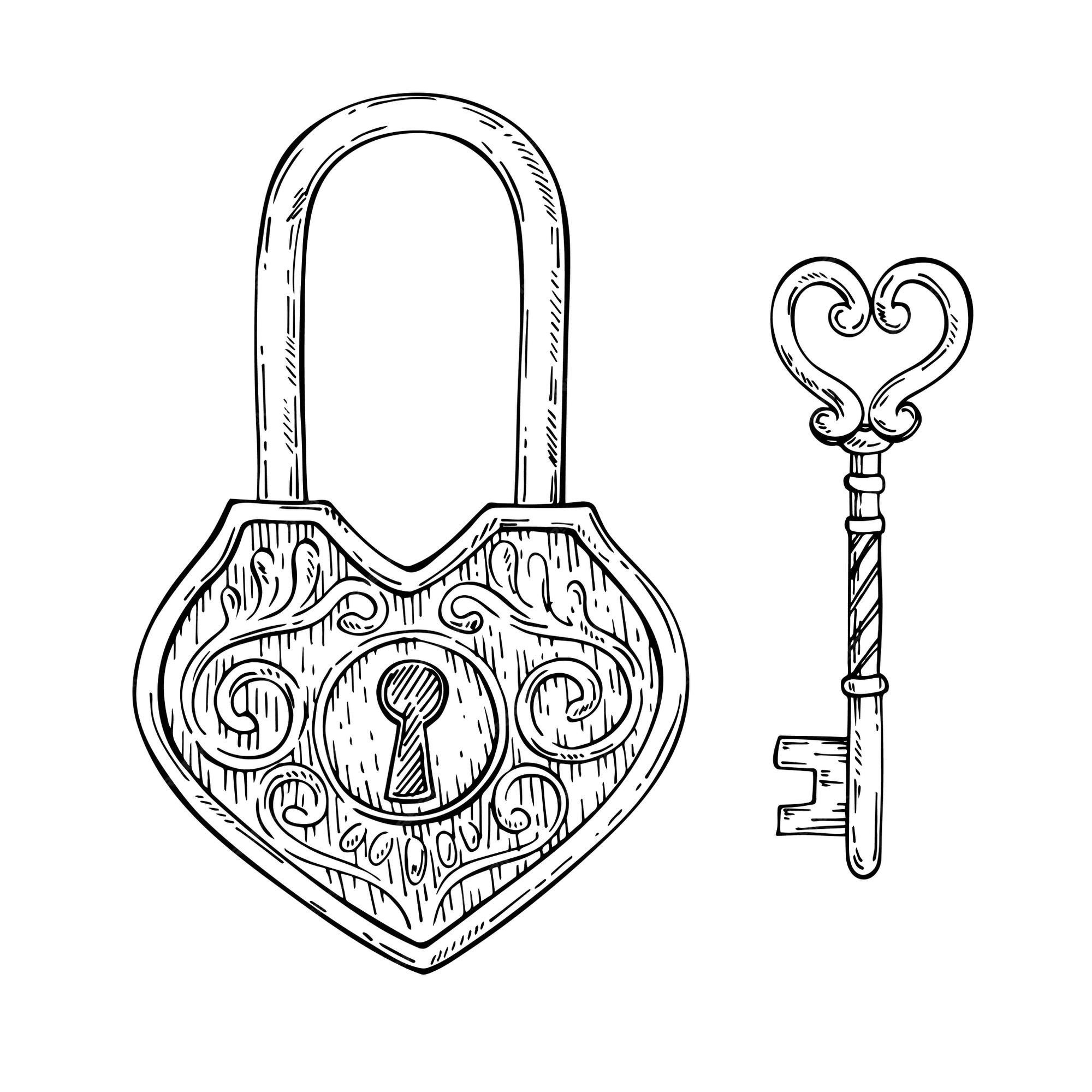 Premium Vector  Sketch decorative heart shape key and vintage lock.