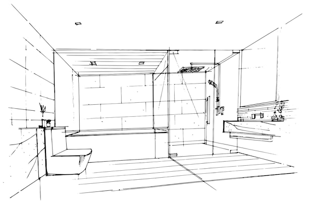 Sketch drawing bathroomModern designvector2d illustration