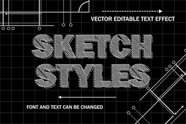 Sketch drawing blueprint 3d editable text effect font engineering architectural styles template art